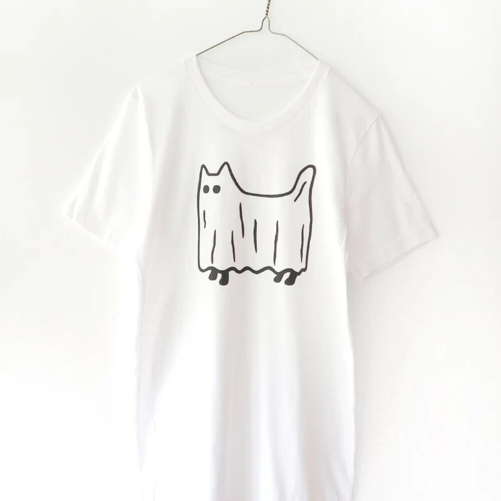 Ghos Cat T-Shirt, Graphic Halloween Cat, Cat Lover Shirt